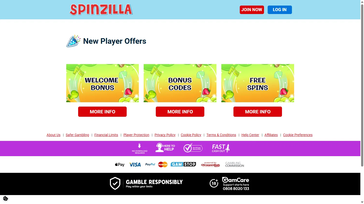 Spin It Casino promotional offers on desktop